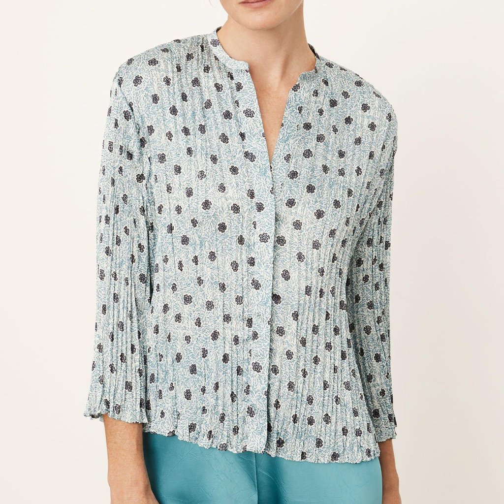 New Vince Camellia Long Sleeve Pleated Satin Blouse Pale Bay Blue Xs Flowy